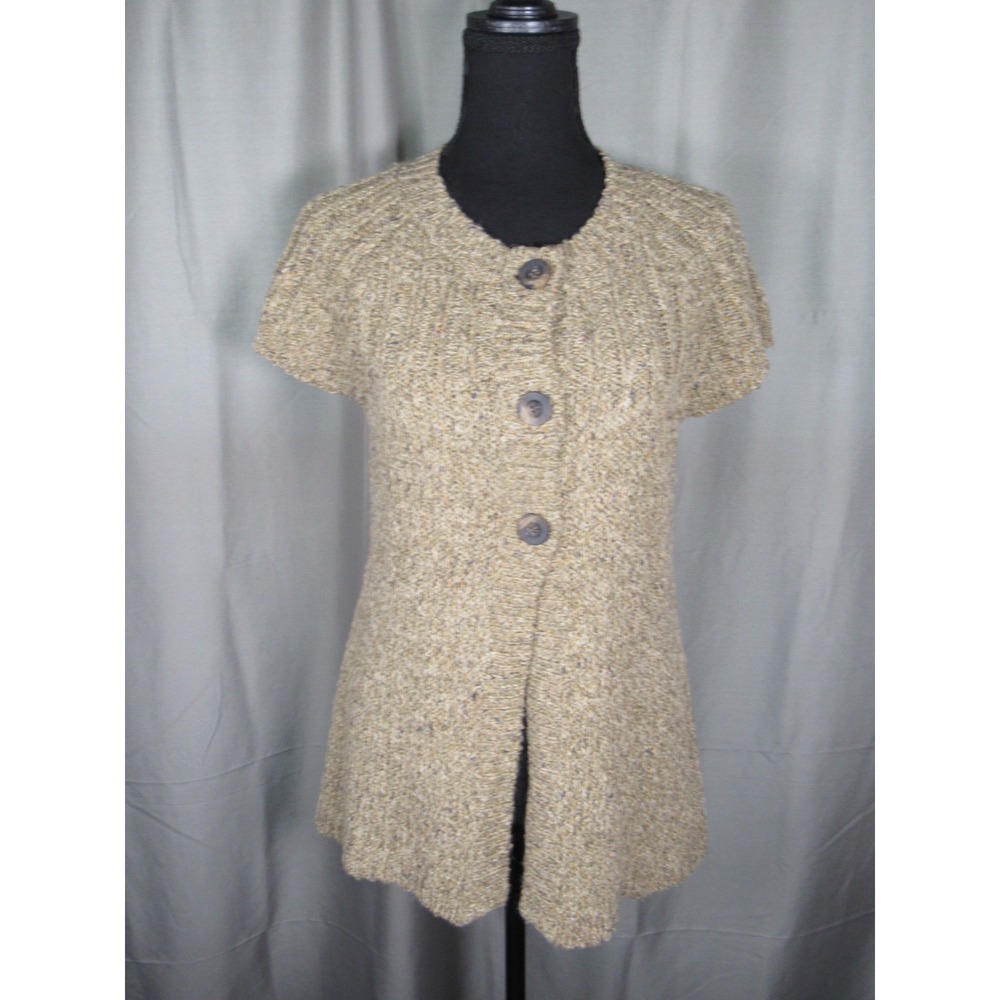 Charter Club Womens Small Marled Tan Wool Blend Short Sleeve Cardigan Sweater